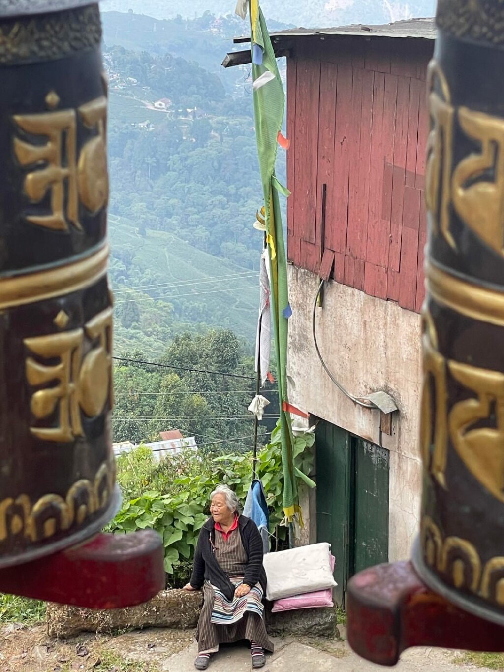 Oudere vrouw in de Himalaya's.